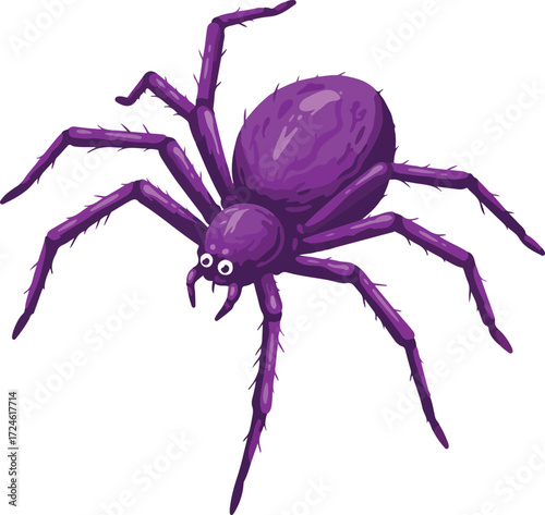 Purple spider illustration with eight legs and a detailed body ready to crawl.