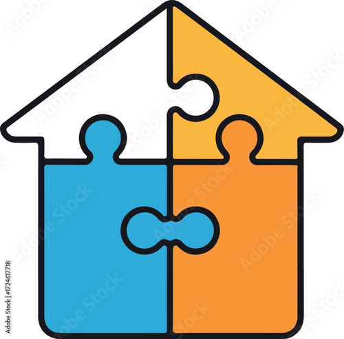 Puzzle house concept representing home ownership and real estate solutions.