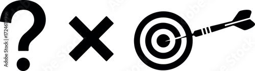 Question mark cross target dart aiming for success hitting the bullseye.