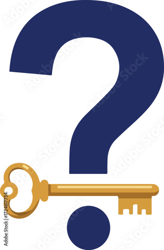 Question mark and key represent mystery and solution concept.