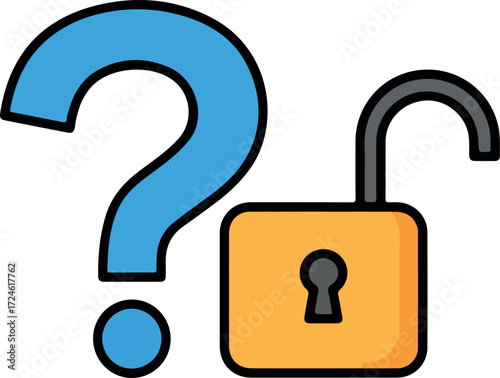 Question mark and unlocked padlock symbolize security and uncertainty.
