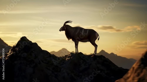 Majestic antelope atop a mountain peak at sunset