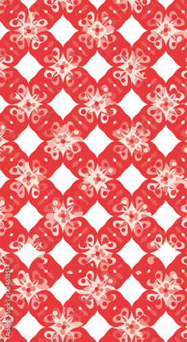 Red and white floral pattern repeating design for textile or wallpaper.