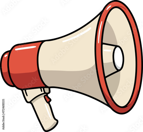 Red and white megaphone for public announcements and communication.