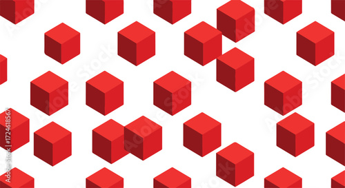 Red cubes pattern repeating across a white background creating a visual design.