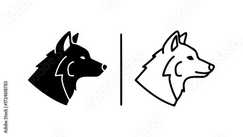 Wolf head silhouette design in black and white side profile minimalist style.