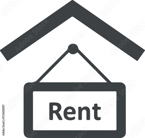 Rental property sign indicating availability for rent with a roof above it.