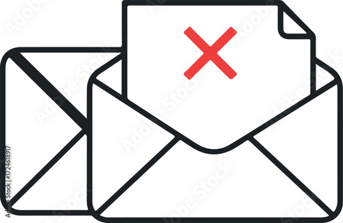 Rejected email notification with a red cross mark on the document inside the envelope.