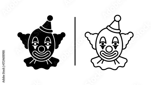 Two Clown Faces One Solid One Outline Style.