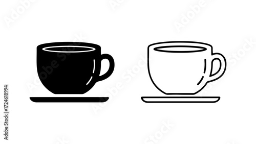 Two coffee cups side by side with a saucer and handle design.