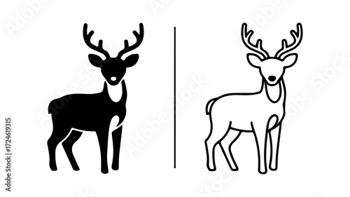 Two Deer Silhouettes One Solid Black One Outline Illustration.