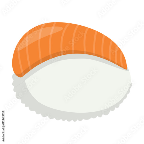 A vibrant sushi roll with orange topping placed on a white plate with subtle background textures