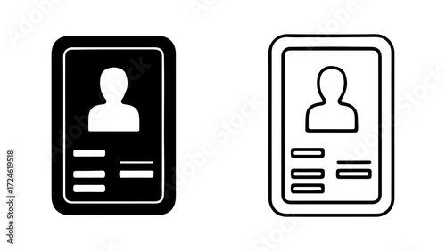 Two distinct ID card icons one solid black and one outlined representing identification.