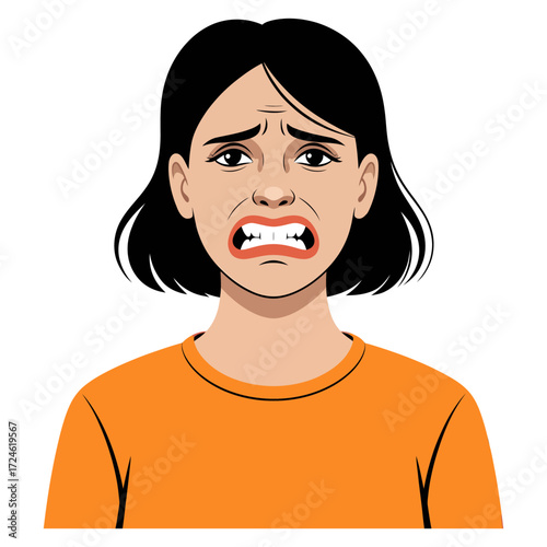 woman grimace. Negative emotions flat style cartoon vector