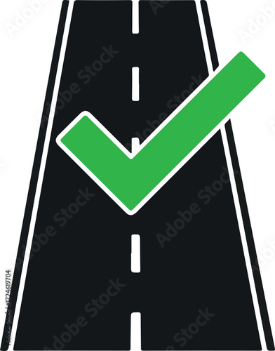 Road with a green checkmark indicating approval and completion of the path.