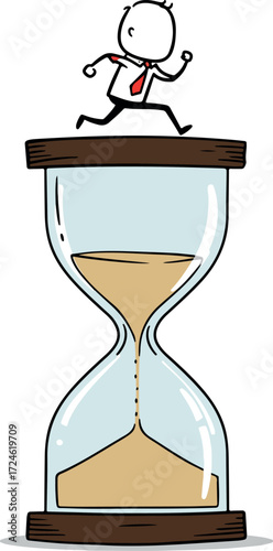 Running man on top of hourglass time management concept illustration.
