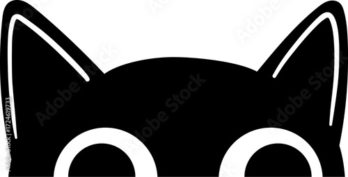 Black cat face peeking from behind an invisible barrier