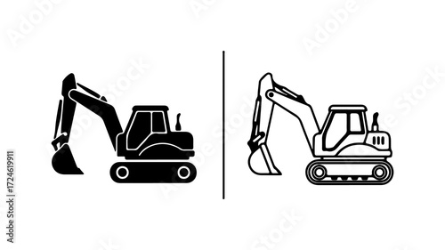 Two Excavator Icons One Solid One Outline.