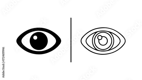 Two eye icons one solid black one outline white.
