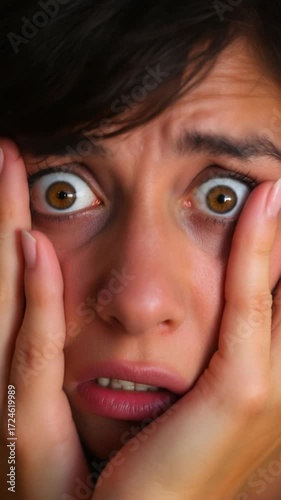 Woman face fear expression