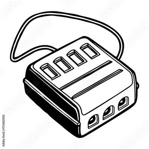 USB charger hub with multiple ports and cord connected  