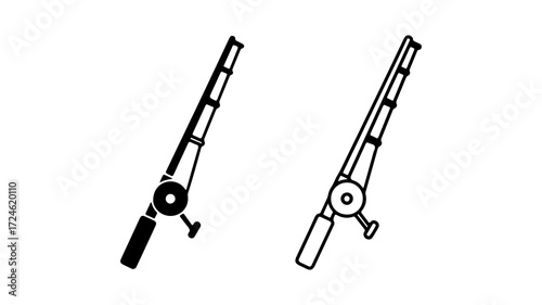 Two Fishing Rods Side By Side In Black And White.