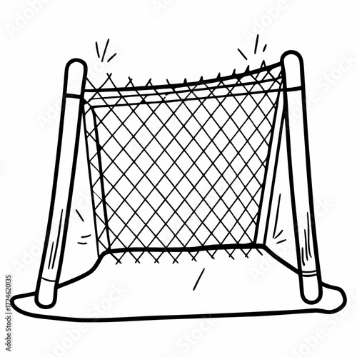 Simple cartoon illustration of a sports goal with net  
