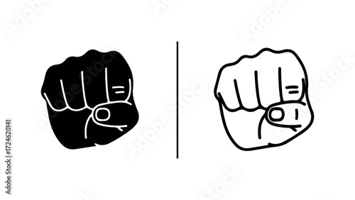 Two fists side by side one solid black and one outlined representing strength and unity.