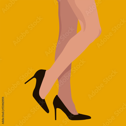 Legs of young woman in high-heeled flat vector