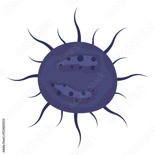 Abstract representation of a virus with tentacle-like structures on a white background