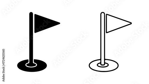 Two golf course flags one black and one white on a white background 1.