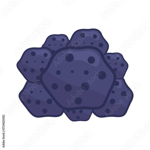 Abstract illustration of dark, textured rock formation with smooth edges and circular patterns