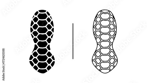 Two graphic footprint icons with a geometric honeycomb pattern.