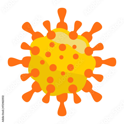 Colorful illustration of a virus with protruding spikes, set against a plain background