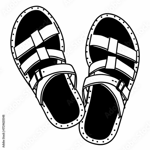 Open toe sandals with strap design in black and white colors  
