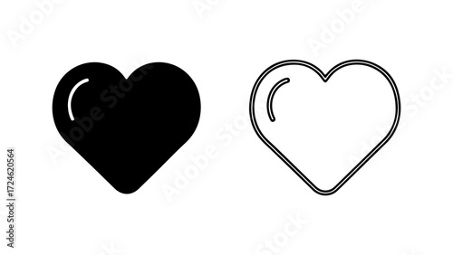Two heart shapes one filled black one outlined white simple design graphic elements heart symbol love icon.