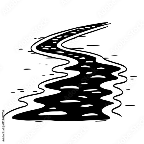Stylized black river flowing with smooth curves in minimalist design  