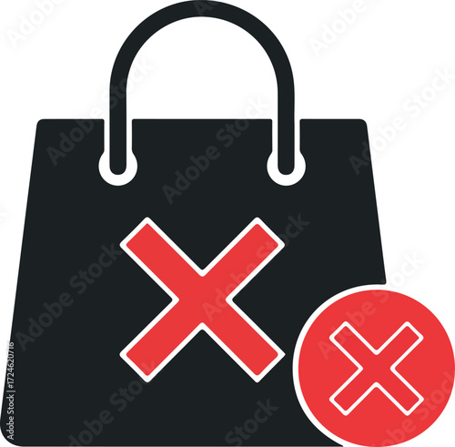 Shopping bag with a red cross symbol indicating cancellation or removal.