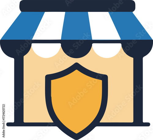 Shopfront with Shield Symbolizing Protection and Security for Business.