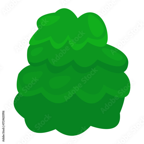 Vibrant green bush illustration with layered leaves on a plain white background