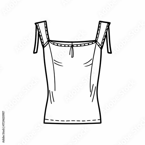 Square neckline tank top with tie straps in minimalist style  