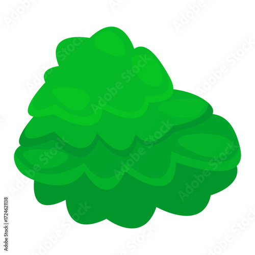 Vibrant green bush with rounded foliage against a plain white background, ideal for nature designs