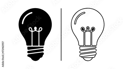Two Light Bulbs One Solid One Outline Symbolizing Ideas and Innovation.