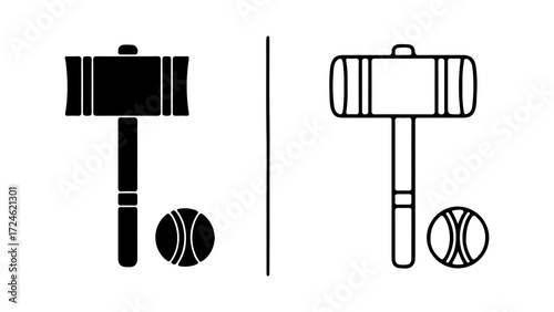 Two Mallets and Balls for Croquet Game.