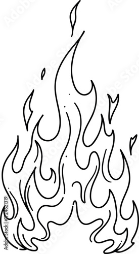 Simple black and white drawing of a burning fire flame.