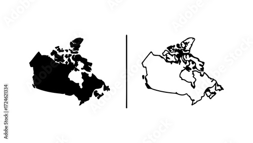Two maps of Canada one filled black and one outlined.
