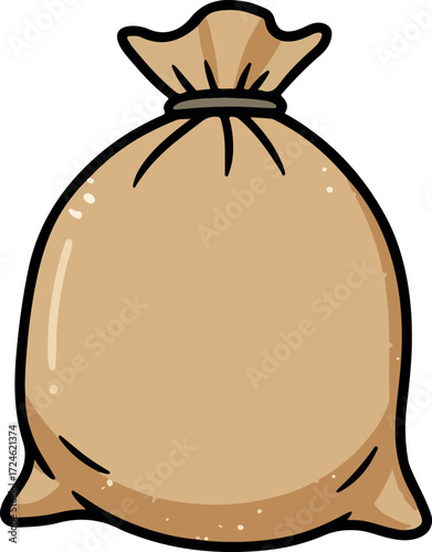 Simple brown sack tied at the top with a black string.