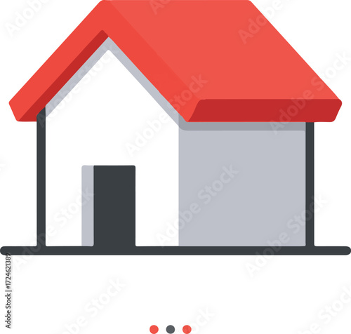 Simple house illustration with red roof and dark door minimalist design.