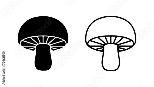 Two mushroom illustrations in black and white simple and clean design.