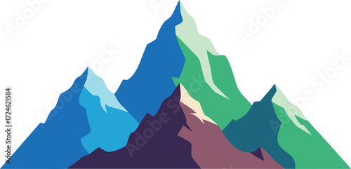 Vivid illustration of mountains in a geometric style with bold color gradients, ideal for nature, landscape, adventure, and travel themed designs